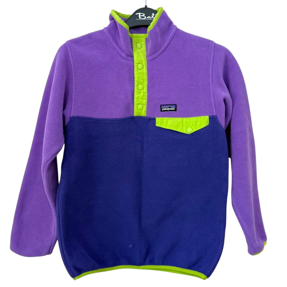 Patagonia Girls Synchilla Snap-T Fleece Pullover Purple Blue Green Size M 10